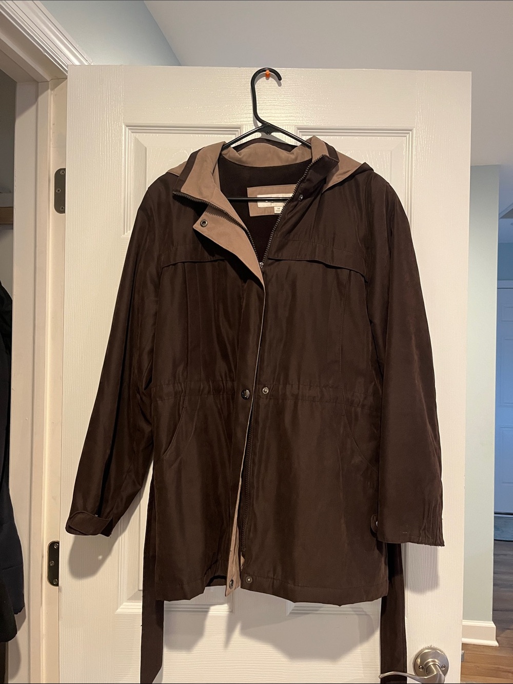 Liz Claiborne Dark Brown Hooded Trench with Tan Lining